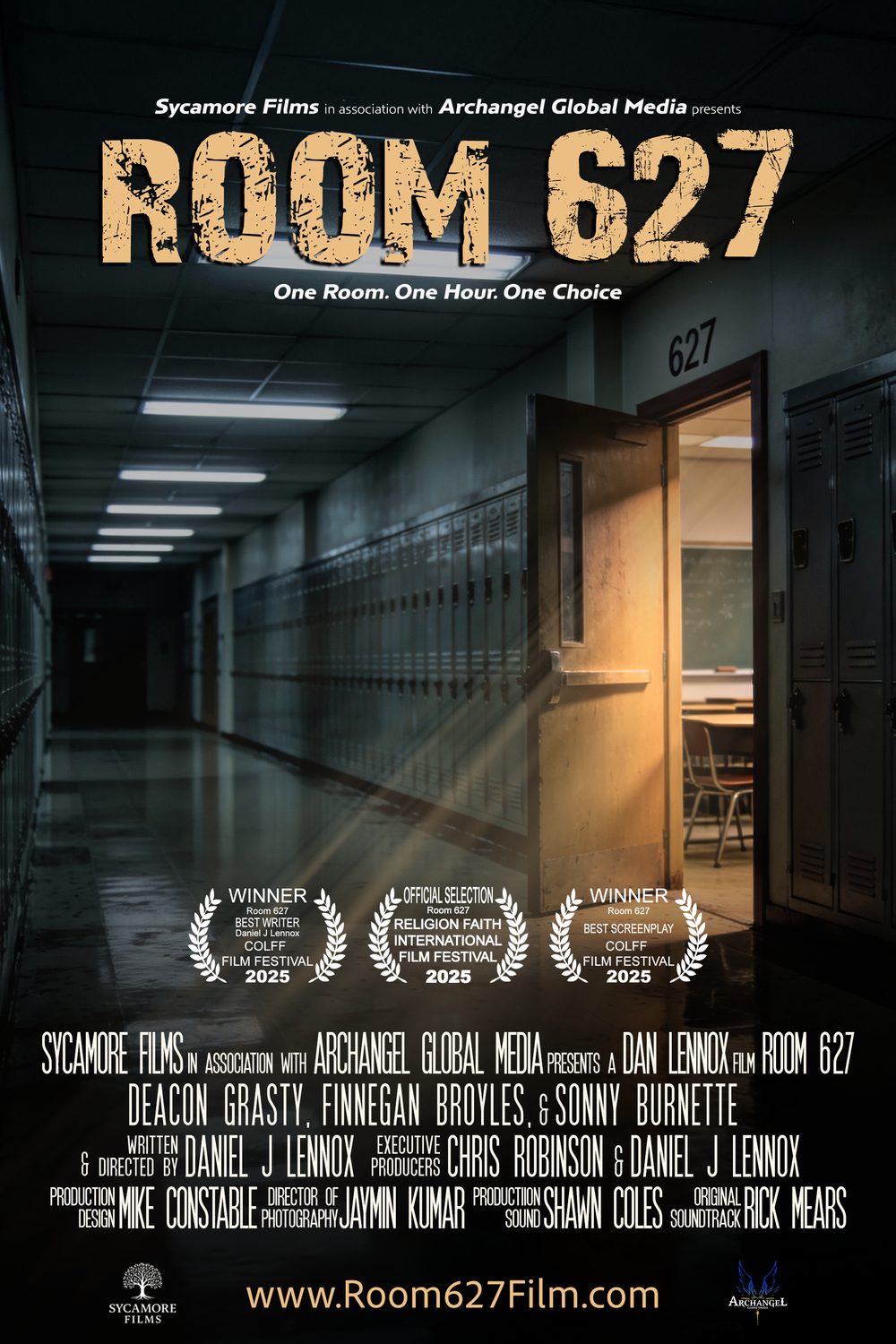 Room 627 poster: a dark school hallway with light spilling from an open classroom door.